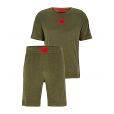Hugo Boss Relaxed-fit terry pyjama set with red logo labels 50480262-303 Dark Green