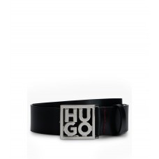 Hugo Boss Italian-leather belt with stacked-logo buckle 50480825-001 Black