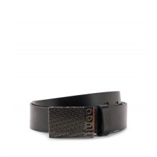 Hugo Boss Italian-leather belt with stacked-logo-motif plaque buckle 50480847-001 Black