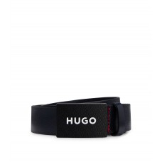 Hugo Boss Italian-leather belt with branded plaque buckle 50480856-401 Dark Blue