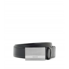 Hugo Boss Italian-leather belt with logo-engraved plaque buckle 50480955-001 Black