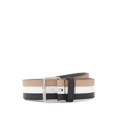 Hugo Boss Italian-leather belt with signature stripe and logo keeper 50481004-960 Patterned