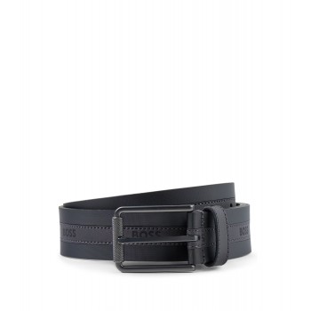 Hugo Boss Coated Italian-leather belt with stitched logo strap 50481008-001 Black