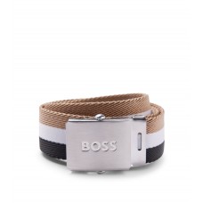 Hugo Boss Signature-stripe belt with logo-plaque buckle 50481097-960 Patterned