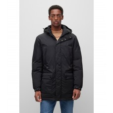 Hugo Boss Mixed-material hooded jacket with water-repellent finish 50481119-001 Black