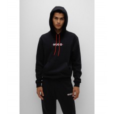 Hugo Boss Cotton-blend hooded sweatshirt with stripe logo 50481153-001 Black