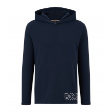 Hugo Boss Stretch-cotton hooded pyjama T-shirt with logo print 50481200-401 Dark Blue