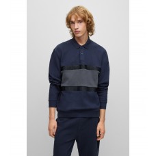 Hugo Boss Peached-cotton polo sweatshirt with logo tape 50481310-405 Dark Blue
