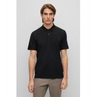 Hugo Boss Mercerised-cotton polo shirt with logo inserts 50481764-001 Black