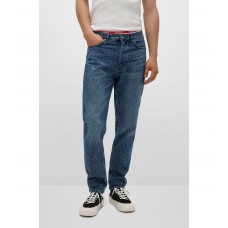 Hugo Boss Tapered-fit jeans in logo-print rigid denim 50481797-440 Blue Patterned