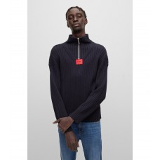 Hugo Boss Zip-neck sweater in organic cotton and wool 50481839-410 Dark Blue