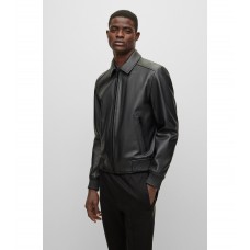 Hugo Boss Nappa-leather bomber jacket with wing collar 50482204-001 Black