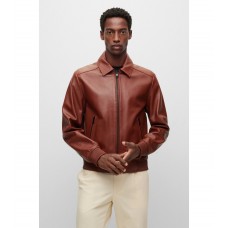 Hugo Boss Nappa-leather bomber jacket with wing collar 50482204-211 Brown