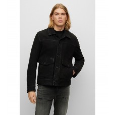 Hugo Boss Nappa-leather trucker jacket with detachable shearling collar 50482205-001 Black
