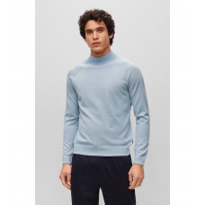 Hugo Boss Fine-knit wool-blend sweater with striped hem 50482258-457 Light Blue