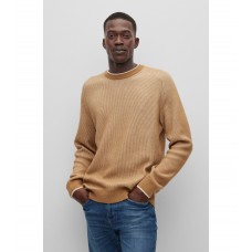 Hugo Boss Mixed-structure sweater in cotton, cashmere and wool 50482304-260 Beige
