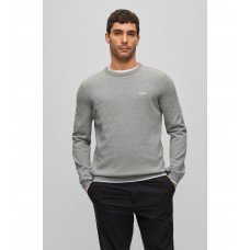 Hugo Boss Organic-cotton regular-fit sweater with curved logo 50482370-059 Light Grey