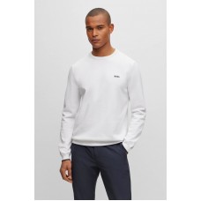 Hugo Boss Organic-cotton regular-fit sweater with curved logo 50482370-100 White