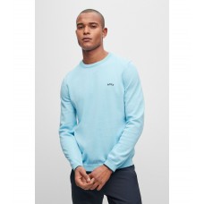 Hugo Boss Organic-cotton regular-fit sweater with curved logo 50482370-451 Light Blue