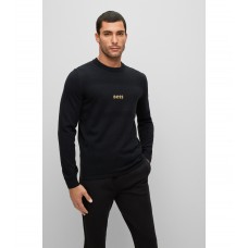 Hugo Boss Embroidered-logo sweater in organic cotton and wool 50482395-001 Black