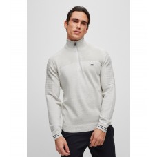 Hugo Boss Organic-cotton zip-neck sweater with logo print 50482399-057 Light Grey