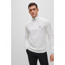 Hugo Boss Organic-cotton zip-neck sweater with logo print 50482399-100 White