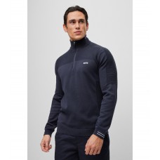Hugo Boss Organic-cotton zip-neck sweater with logo print 50482399-402 Dark Blue