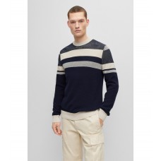 Hugo Boss Block-stripe sweater in an organic-cotton blend 50482522-404 Dark Blue