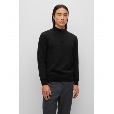 Hugo Boss Organic-cotton zip-neck sweater with embroidered logo 50482631-001 Black