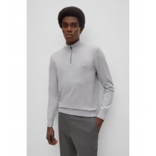 Hugo Boss Organic-cotton zip-neck sweater with embroidered logo 50482631-041 Light Grey