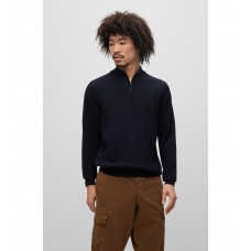 Hugo Boss Organic-cotton zip-neck sweater with embroidered logo 50482631-404 Dark Blue