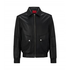 Hugo Boss Logo-studded leather jacket with detachable sleeves 50482754-001 Black