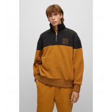 Hugo Boss Zip-neck sherpa fleece sweatshirt with stacked logo embroidery 50482858-221 Orange