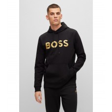 Hugo Boss Cotton-blend relaxed-fit hoodie with contrast logo 50482887-001 Black