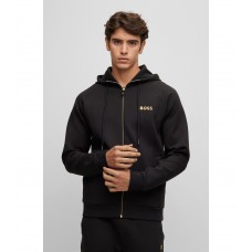 Hugo Boss Cotton-blend zip-up hoodie with contrast logo 50482888-001 Black