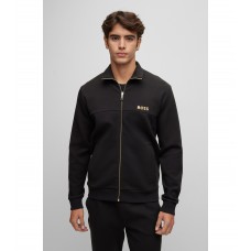 Hugo Boss Cotton-blend zip-up sweatshirt with embroidered logo 50482899-001 Black
