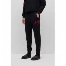 Hugo Boss Cotton-terry tracksuit bottoms with handwritten logo embroidery 50482921-001 Black