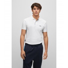 Hugo Boss Stretch-cotton slim-fit polo shirt with tape inserts 50483203-100 White