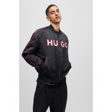 Hugo Boss Relaxed-fit bomber jacket in satin with embroidered logo 50483206-001 Black