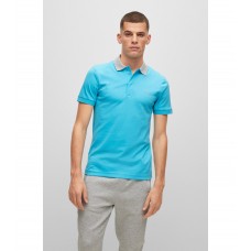 Hugo Boss Interlock-cotton slim-fit polo shirt with embroidered logo 50483211-497 Turquoise
