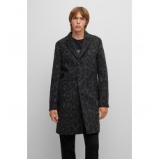 Hugo Boss Wool-blend regular-fit coat with jaglion print 50483213-001 Black