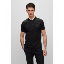 Hugo Boss Stretch-cotton slim-fit polo shirt with logo inserts 50483246-001 Black