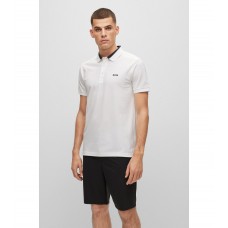 Hugo Boss Stretch-cotton slim-fit polo shirt with logo inserts 50483246-100 White