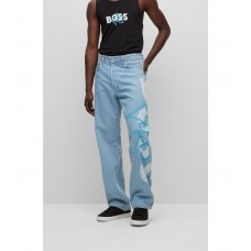 Hugo Boss Relaxed-fit jeans with graffiti logos 50483260-450 Light Blue