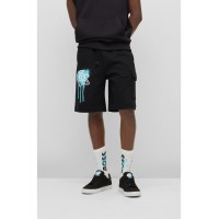 Hugo Boss Cotton-terry shorts with graffiti-logo artwork 50483295-001 Black