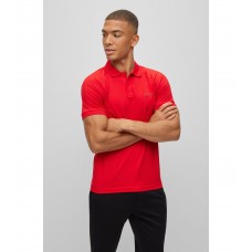 Hugo Boss Stretch-cotton slim-fit polo shirt with rhinestone details 50483356-624 Red