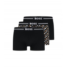 Hugo Boss Three-pack of stretch-cotton trunks with logo waistbands 50483630-977 Black/Yellow