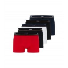 Hugo Boss Five-pack of stretch-cotton trunks with logo waistbands 50483636-980 Black/White/Red