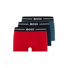 Hugo Boss Three-pack of stretch-cotton trunks with logo waistbands 50483646-976 Black/Red