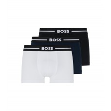Hugo Boss Three-pack of stretch-cotton trunks with logo waistbands 50483646-984 Black / White /Blue